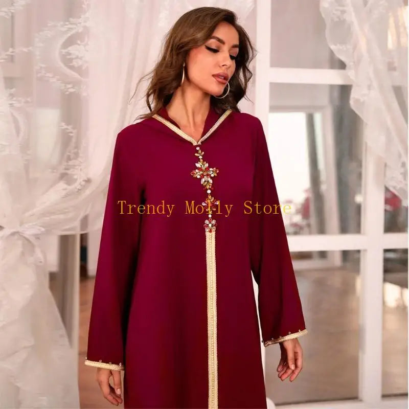 N5KB Long Sleeve Dresses Solid Color High Waisted Muslim Dress Cowl-Neck Pullovers Plug Size Long Robe with Lace for Women