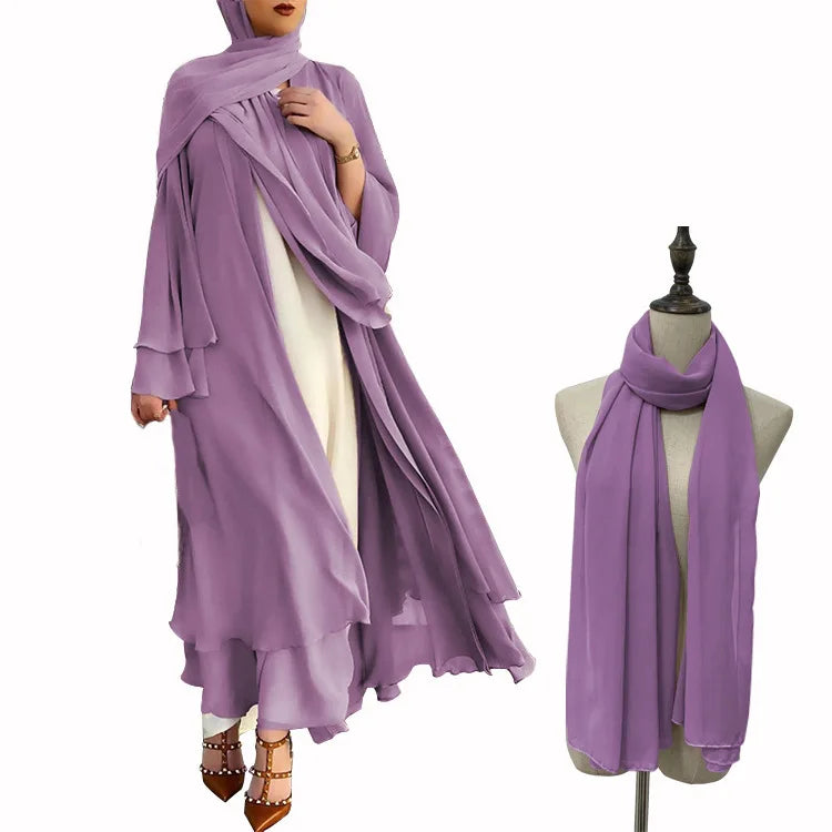 New Chiffon Open Abaya Dubai Turkey Kaftan Muslim Cardigan Abayas Simple Dress for Women Casual Robe Solid Caftan Islam Clothing