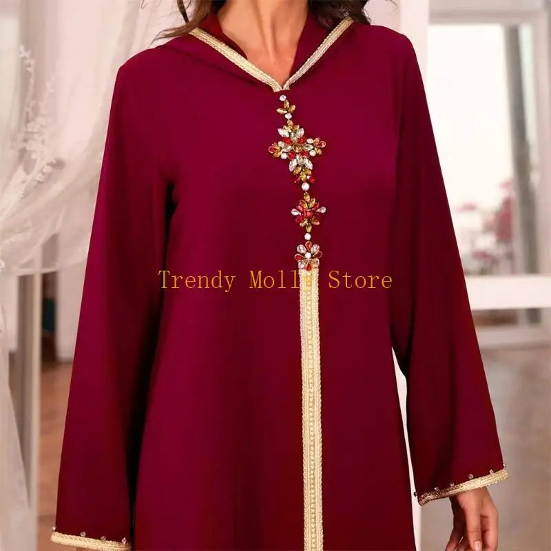 N5KB Long Sleeve Dresses Solid Color High Waisted Muslim Dress Cowl-Neck Pullovers Plug Size Long Robe with Lace for Women