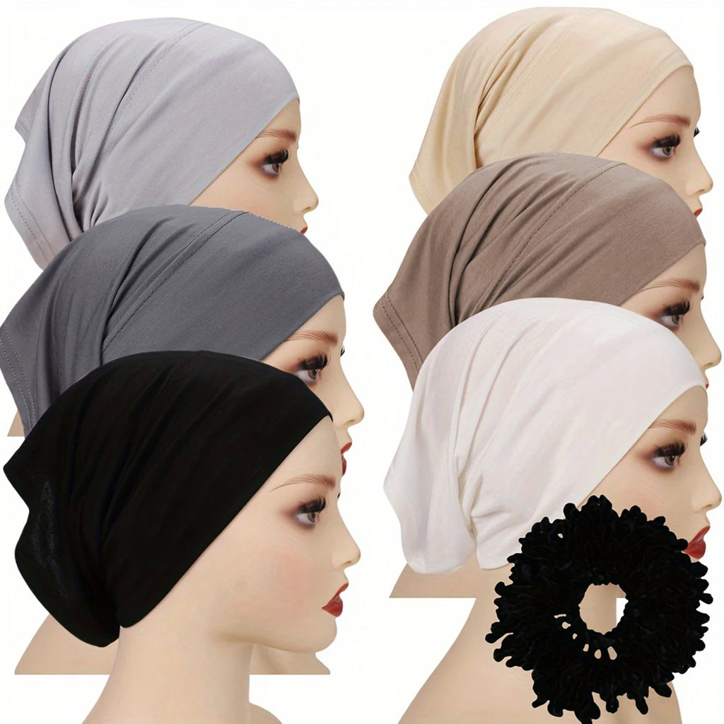 Hijab Inner Cap Set (6-Pack + Hairband)