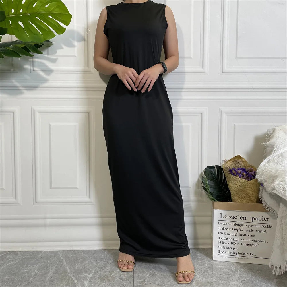 All-Match Plain Under Abaya Inner Dress Muslim For Women Solid Dress Middle East Dubai Inner Abaya Islamic Clothing Ladies Arab