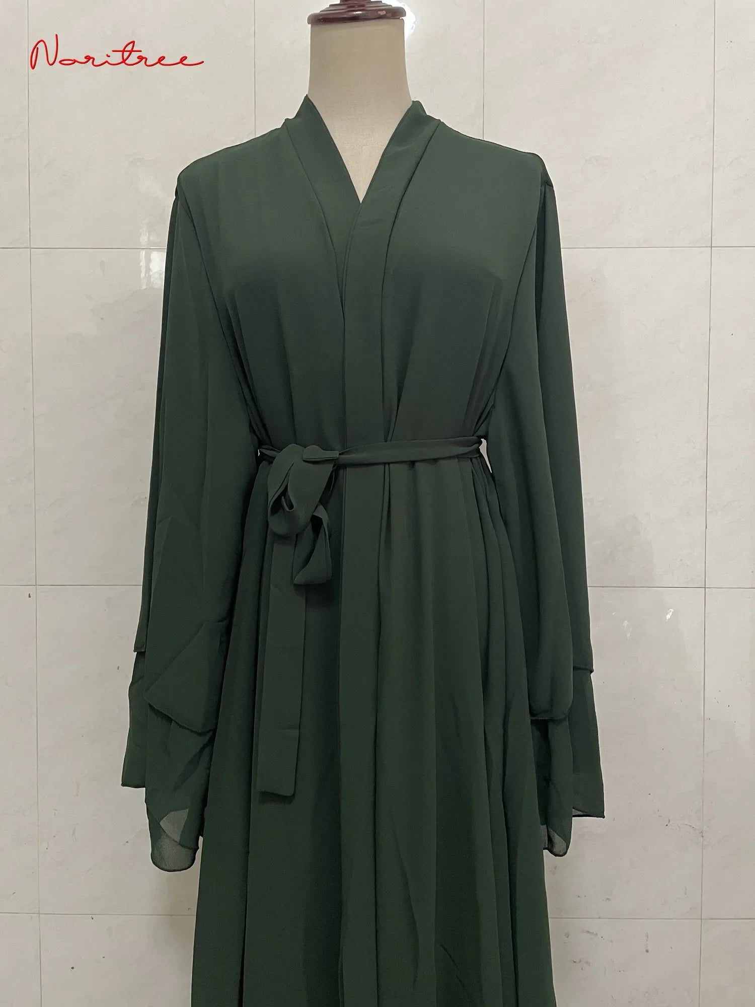 The Maison Brise open chiffon abaya in Green