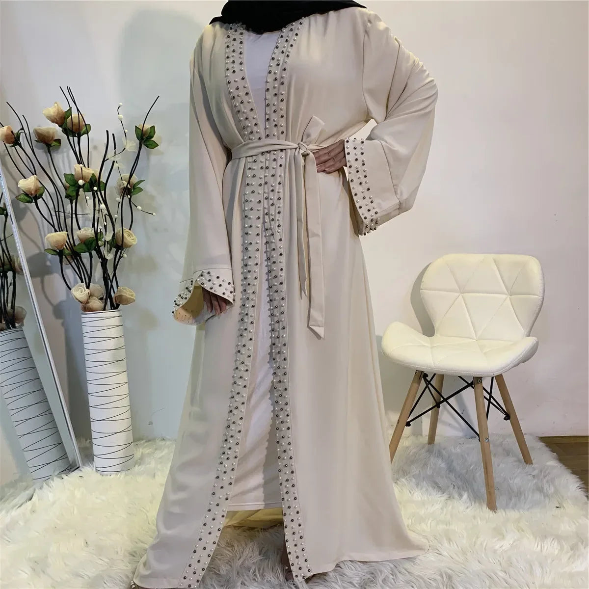 The Maison Bijou open cardigan abaya in Apricot