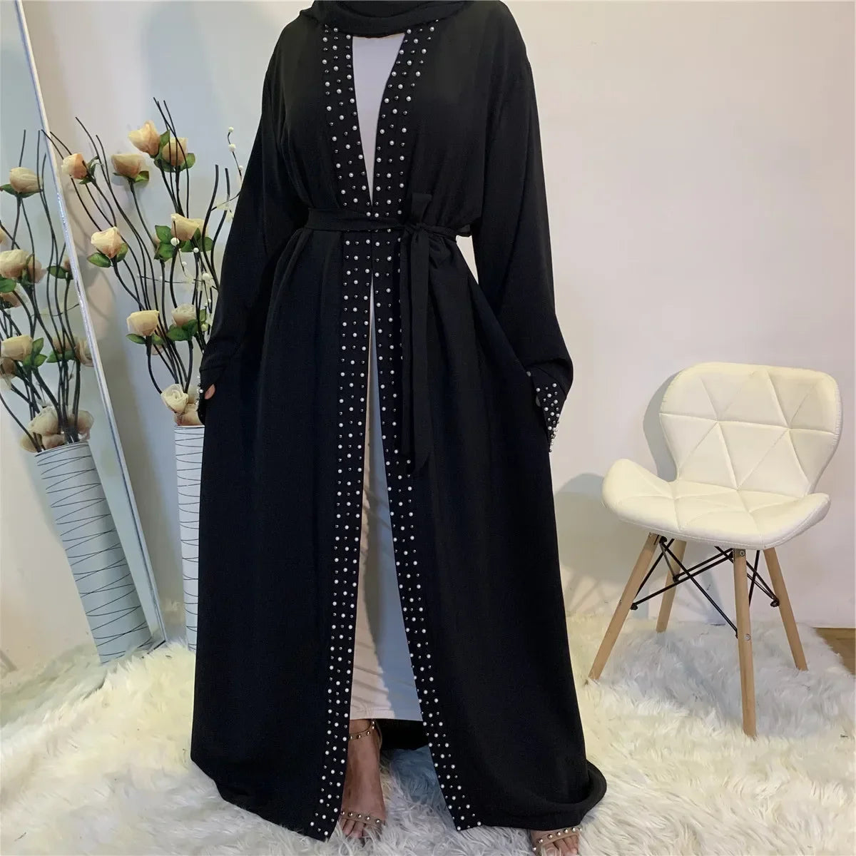 The Maison Bijou open cardigan abaya in Black
