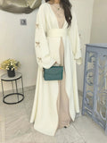 Ladies' Arab Long Gown with Bow Knot Soft Comfortable Casual Solid Color Outer Dress with Belt