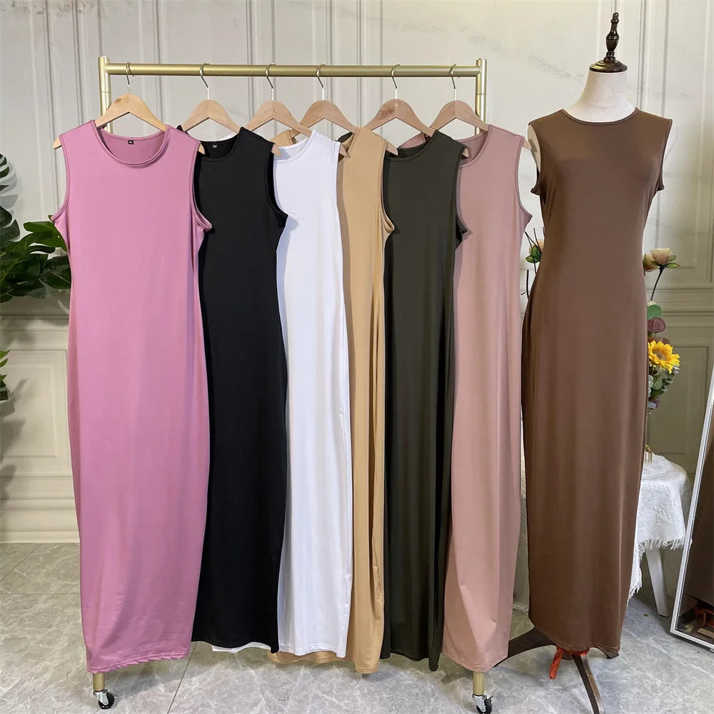 All-Match Plain Under Abaya Inner Dress Muslim For Women Solid Dress Middle East Dubai Inner Abaya Islamic Clothing Ladies Arab