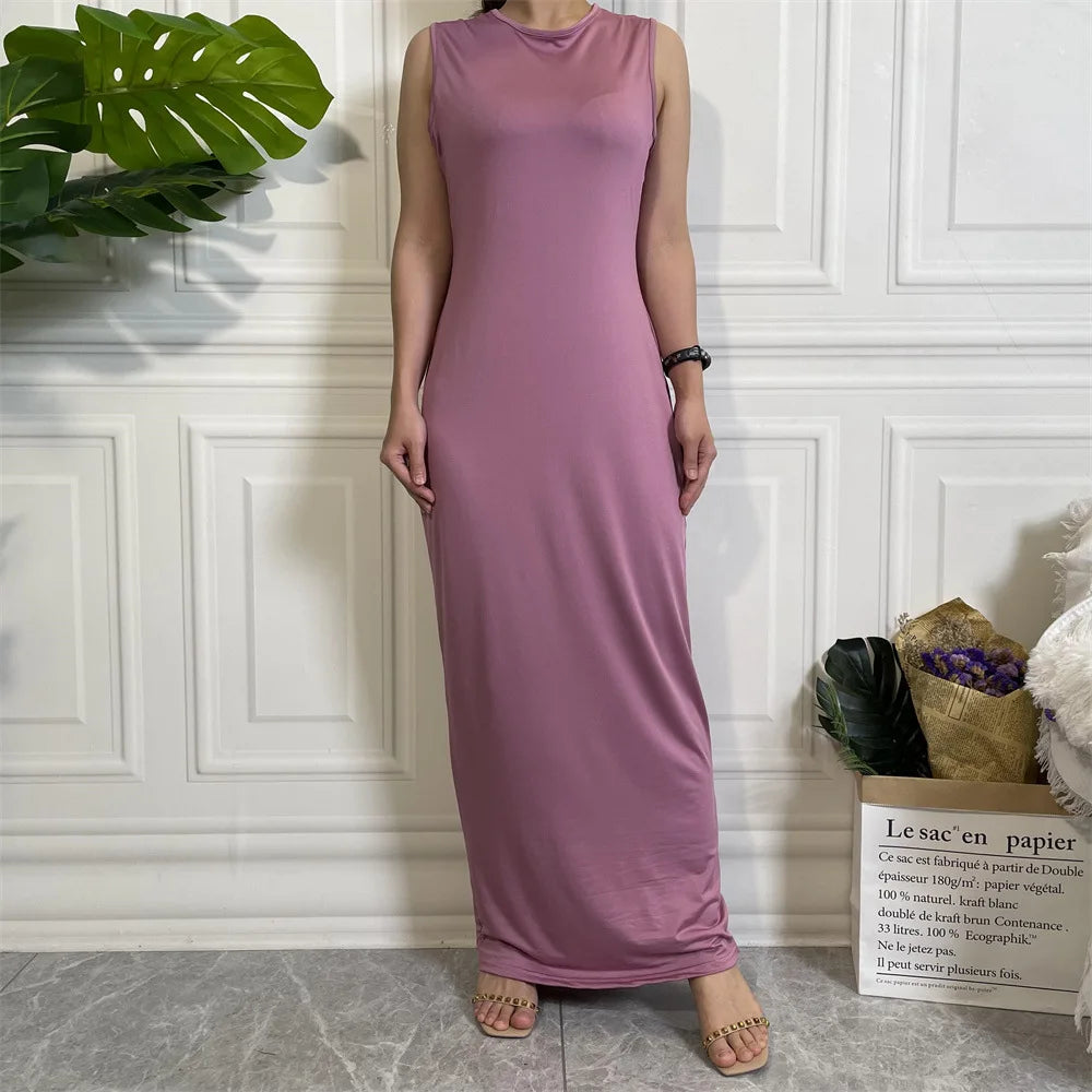 All-Match Plain Under Abaya Inner Dress Muslim For Women Solid Dress Middle East Dubai Inner Abaya Islamic Clothing Ladies Arab