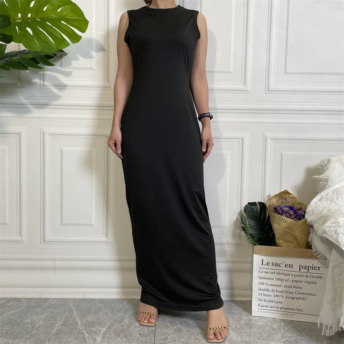 All-Match Plain Under Abaya Inner Dress Muslim For Women Solid Dress Middle East Dubai Inner Abaya Islamic Clothing Ladies Arab